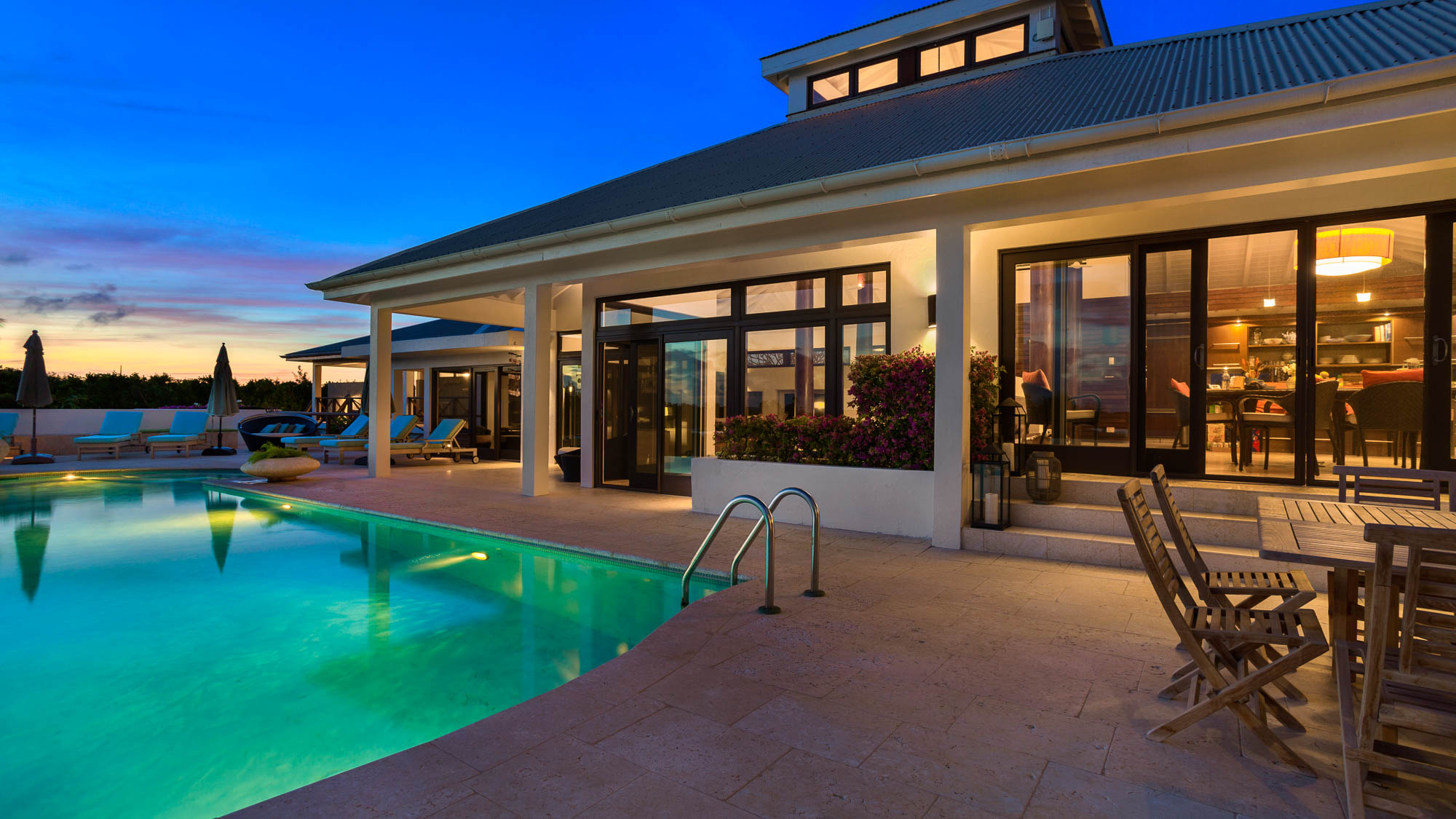 Seabird Villa at dusk from above